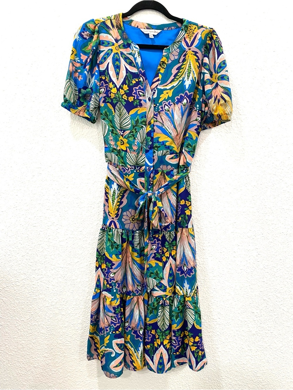 Nanette Lepore Dress Size Medium Blue Green Floral Midi Summer Wedding Guest